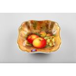 Royal Worcester square trinket dish, decorated with hand painted fallen fruit signed A. Shuck,