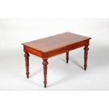 Victorian mahogany side table raised on turned and tapered legs. 123cm long 64cm wide 70cm high