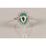 Ladies Diamond and Emerald Cluster Ring, Tear Drop Form,