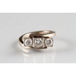 Ladies white gold three stone diamond ring, brilliant cut central diamond 0.33 carat flanked