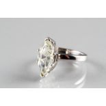 Ladies 18 carat white gold solitaire diamond ring, the diamond is 15mm x 7mm Marcasite shape approx.