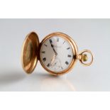 Gents 9 carat gold Zenith Hunter pocket watch, enamelled dial, with seconds subsidiary dial, Roman