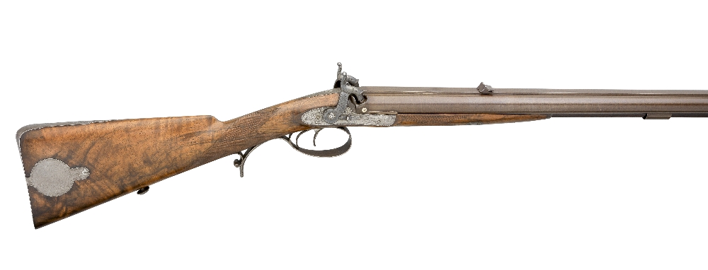 A 12 BORE D.B PERCUSSION SPORTING RIFLE BY J. PURDEY, 314 1/2 OXFORD STREET, NO. 2725 FOR 1836