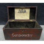 A MAHOGANY GUNPOWDER CASE, LATE 18TH CENTURY the lid fitted with flush-fitting rectangular