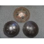 ‡TWO INDIAN IRON SHIELDS (DHAL) AND ANOTHER, PERSIAN, 19TH CENTURY of concave form, the first two