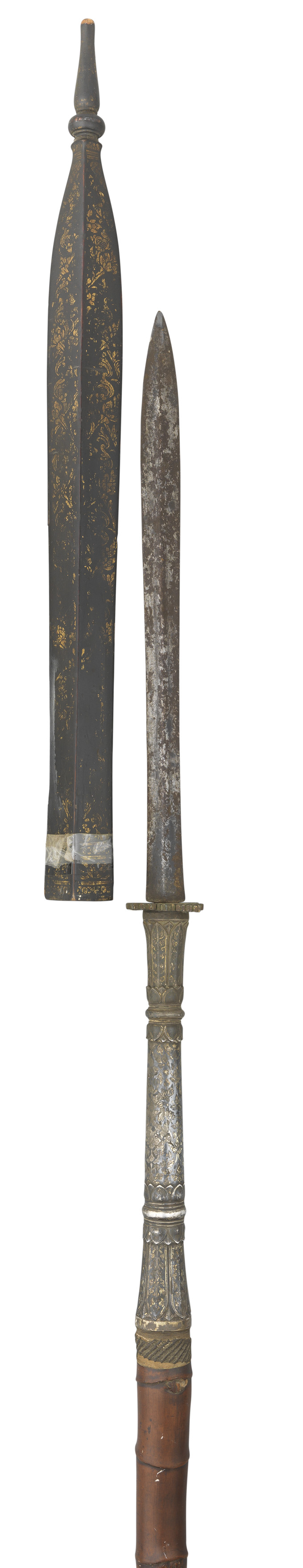 A SOUTHEAST ASIAN SPEAR, 19TH CENTURY with robust slender leaf-shaped head of diamond-section,