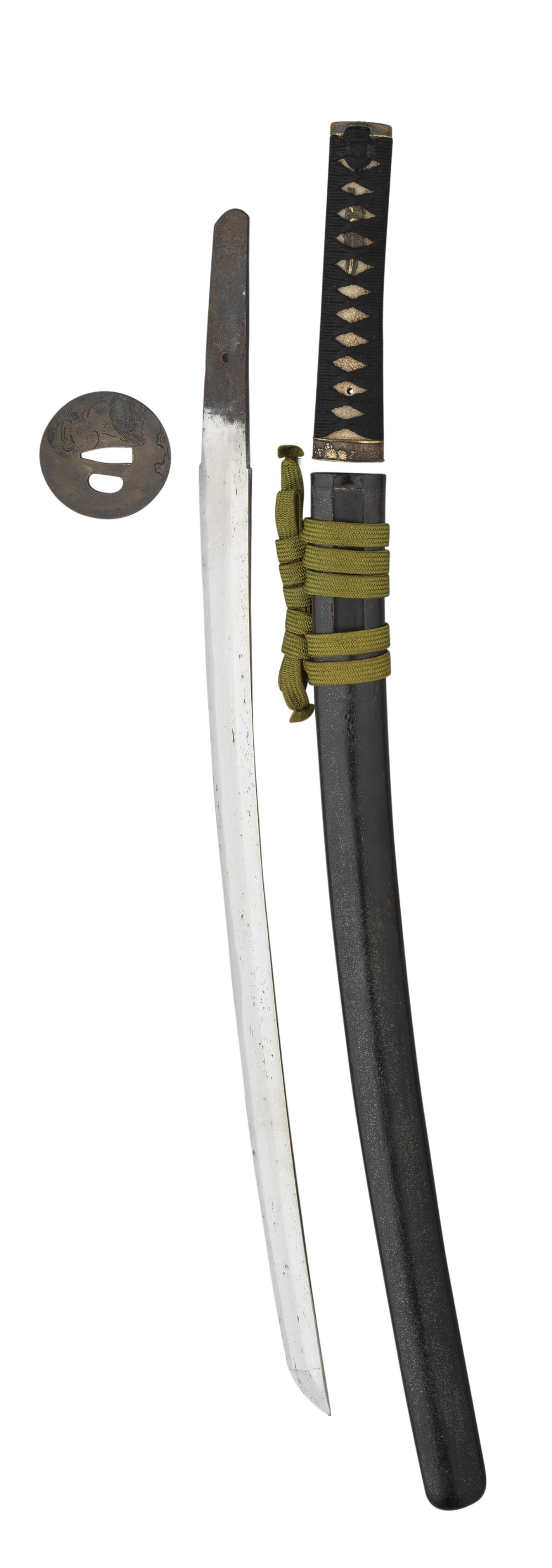 A JAPANESE SHORT SWORD (WAKIZASHI), EDO PERIOD with single-edged blade formed with an uneven