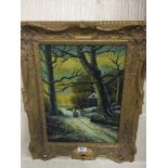 A gilt framed oil on canvas - Mother and daughter and a large quantity of assorted pictures