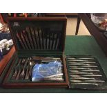 A mahogany canteen of Viners Studio cutlery and a box of Viners Studio fish knives and forks