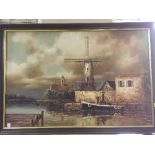 Contemporary oil on canvas depicting a windmill, signed I Costello.