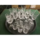 Tray of set of crystal glasses
