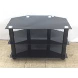 Black glass three tier tv stand