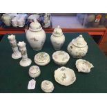 A tray of Aynsley vases, candlesticks, trinket dishes,