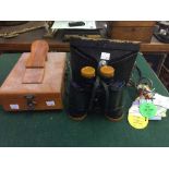 A shoe shine kit and a pair of cased Omiya binoculars in case