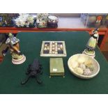 A tray of onyx cigarette box, marble eggs,