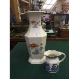 A large Masons Chinese peony rose pattern vase and a Masons willow pattern gold jug