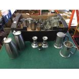 A large quantity of pewter,stainless steel and plated wine goblets, tankards, cups, candleticks etc.