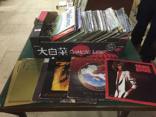 A box of LP records - ELO, AD/DC,