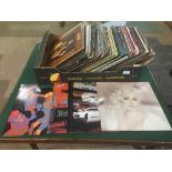 A box of LP records including Blondie, Sparks,