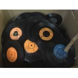 Two boxes of a case of 45's including David Bowie, Bee Gees,