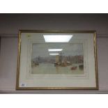 A L Moore : boats in a harbour, watercolour, signed, framed.