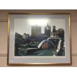 Norman Wade : Swing Bridge Newcastle upon Tyne, colour lithograph, limited edition 41/70,
