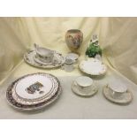 A tray of Coalport figure : Blanch, Royal Doulton Larchment meat plate, gravy jug & saucer,