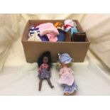 Two boxes of mid 20th century doll's furniture, clothing,