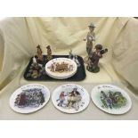 A tray of Spanish figures, Wade whimsies, Wedgwood collectors plates,