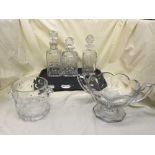 A tray of cut glass twin handled bowl, ice bucket,