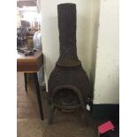 A cast iron chiminea