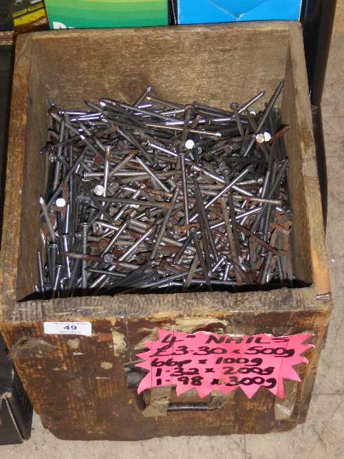 Pine box containing 4'' nails