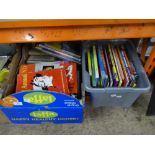 Two boxes containing a quantity of children's books and annuals including Blue Peter,