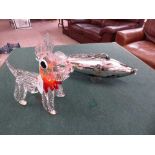 A Murano glass figure of a dog together with a glass fish