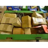 Box of large quantity of assorted fittings, metal hooks, cabinet hinges,