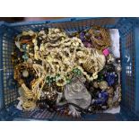 A basket containing a large quantity of costume necklaces