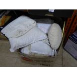 A box containing a quantity of assorted table linen, crochet pieces,