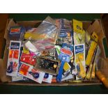 Box of screw driver sets, Draper scrapers, drill bits, Stanley measures,