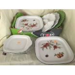 Box of Royal Worcester Evesham plates, Jamie Oliver roasting dish,