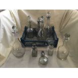 Box of nine assorted glass decanters