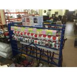 Blue metal display trolley with cutter