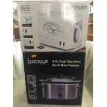 An Igenix stainless steel slow cooker together with a Swan teasmade