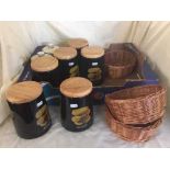 Box of Dema biscuit jars, china coffee jars,