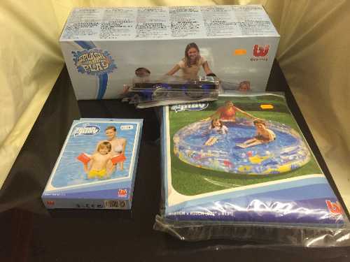 A box of large quantity of inflatable paddling pools,