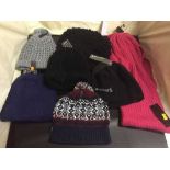 A box of wool hats, gloves, scarves,