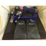 A box of assorted Gelert rain trousers and jackets