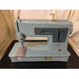 A cased Singer electric sewing machine and box of radios, DVD box sets,