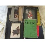 Two boxes of assorted magazines and books including The Studio,