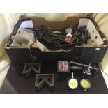 A box of assorted Mercer & Eclipse fittings, gauges, metal clips,