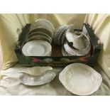 Two boxes of assorted dinner ware and tea china including Villeroy & Bosch, C.T.